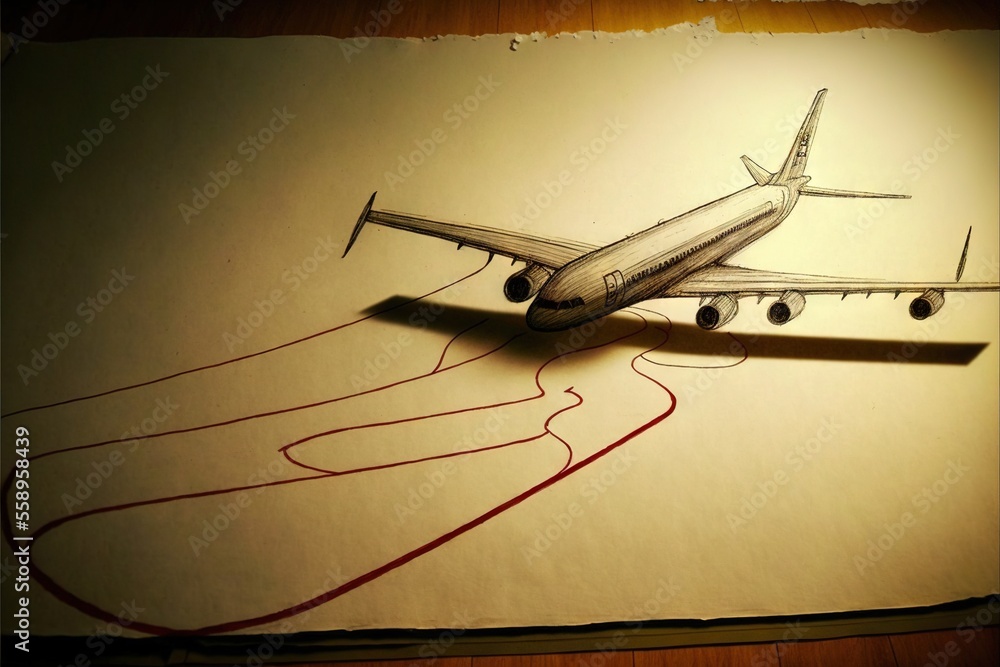 Poster a drawing of a plane on a piece of paper with a red marker on it that says, i love the plane on the 