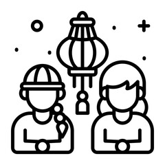 Chinese people avatar with lantern denoting chinese new year