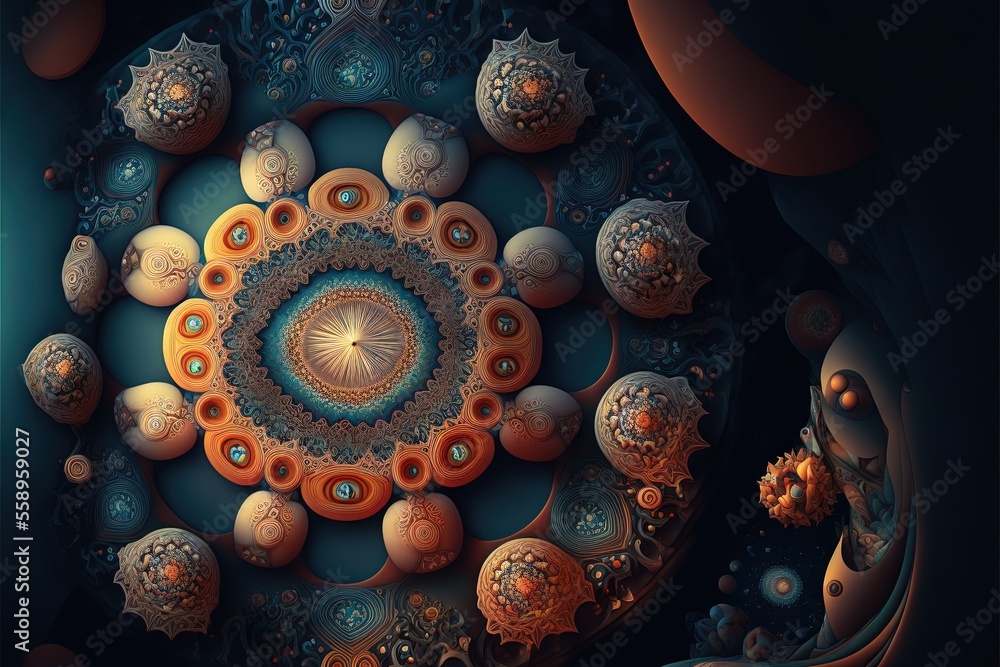 Aufkleber a circular artwork with a star in the center of it and many smaller circles around it, all in orange