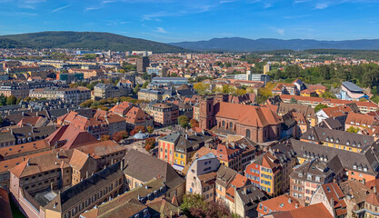 Fototapeta premium Belfort, France - September 2022: View of the historical part of the city of Belfort from the fortress
