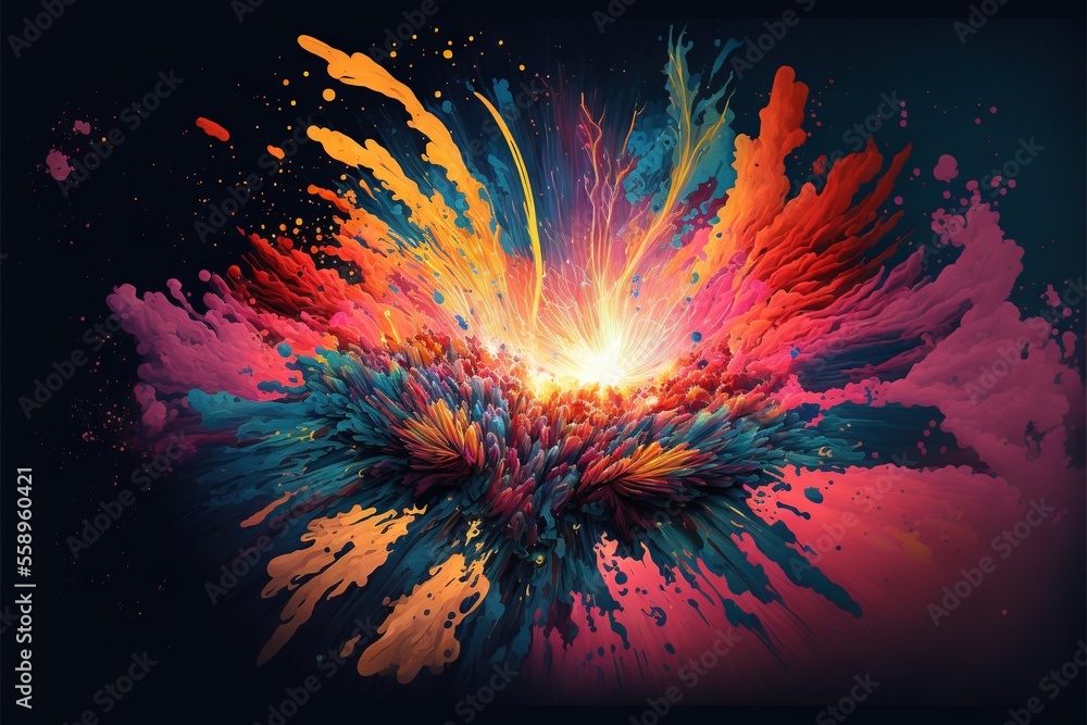 Poster a colorful explosion of paint on a black background with a black background and a black background w