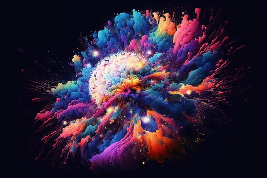  a colorful explosion of colors on a black background with a black background and a black background with a black background and a black background with a white border and a black bor Generative AI
