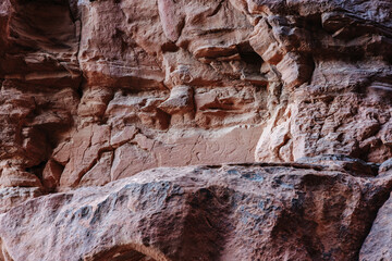 Ancient carvings in a canyon at the Wadi Rum desert in Jordan