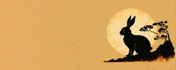 Fototapeta premium Banner with the silhouette of a rabbit, the water rabbit, chinese new year