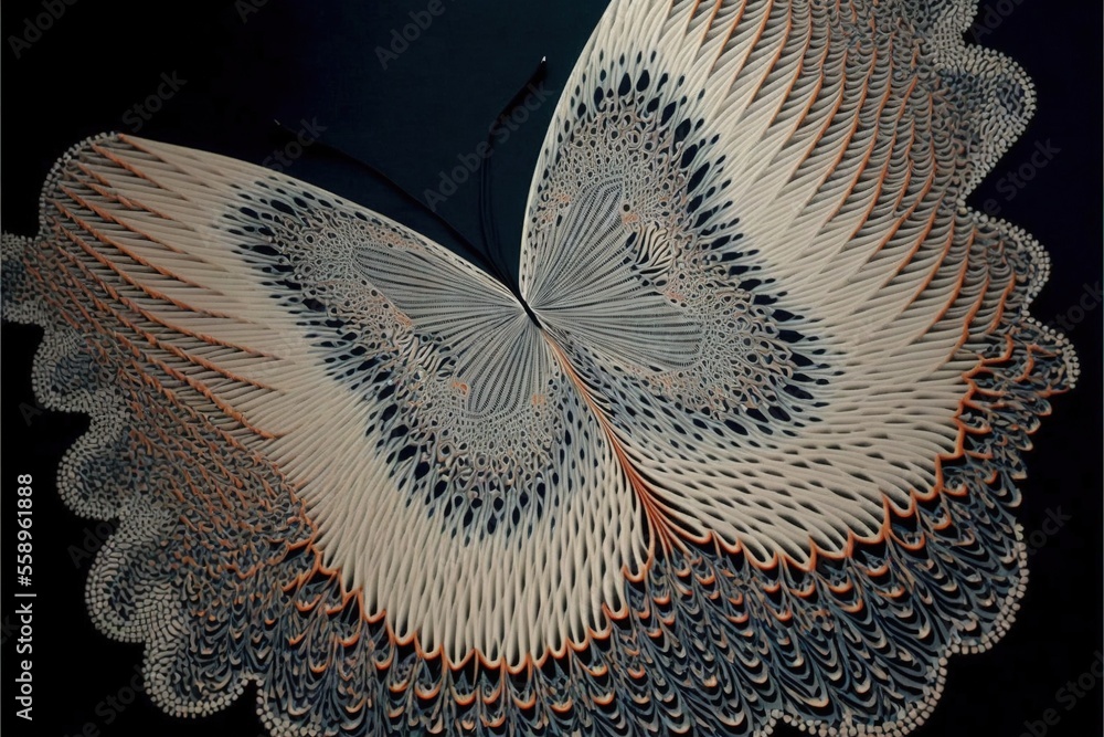 Poster a butterfly is shown on a black background with a white and orange pattern on it's wings and wings a