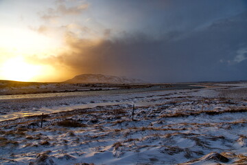 sunset in the snow