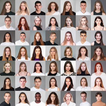 Collage of portraits of real people of different ages and genders