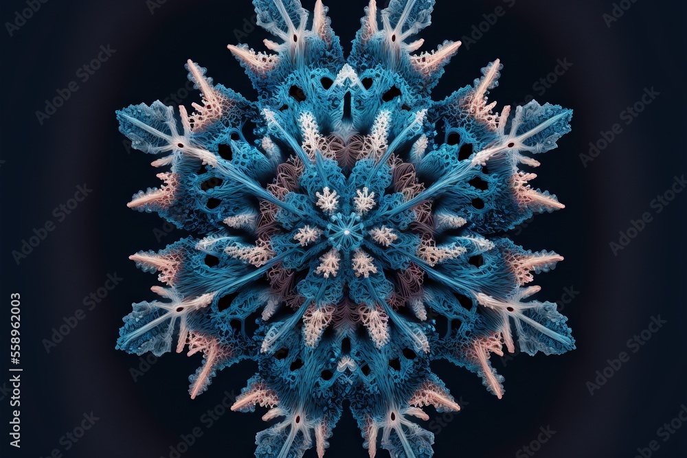 Poster a blue and pink snowflake is shown in this image, it looks like it is looking like a snowflake or sn