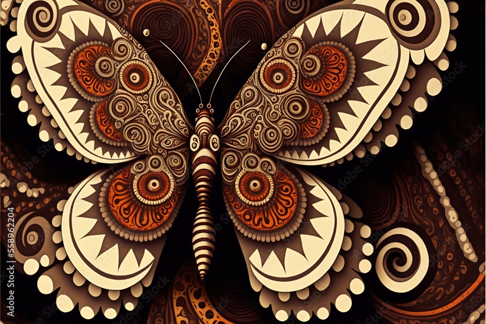 Poster a butterfly with intricate patterns on its wings is shown in this image, it appears to be a digital 