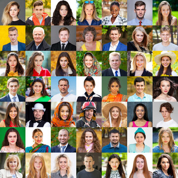 Collage of portraits of real people of different ages and genders