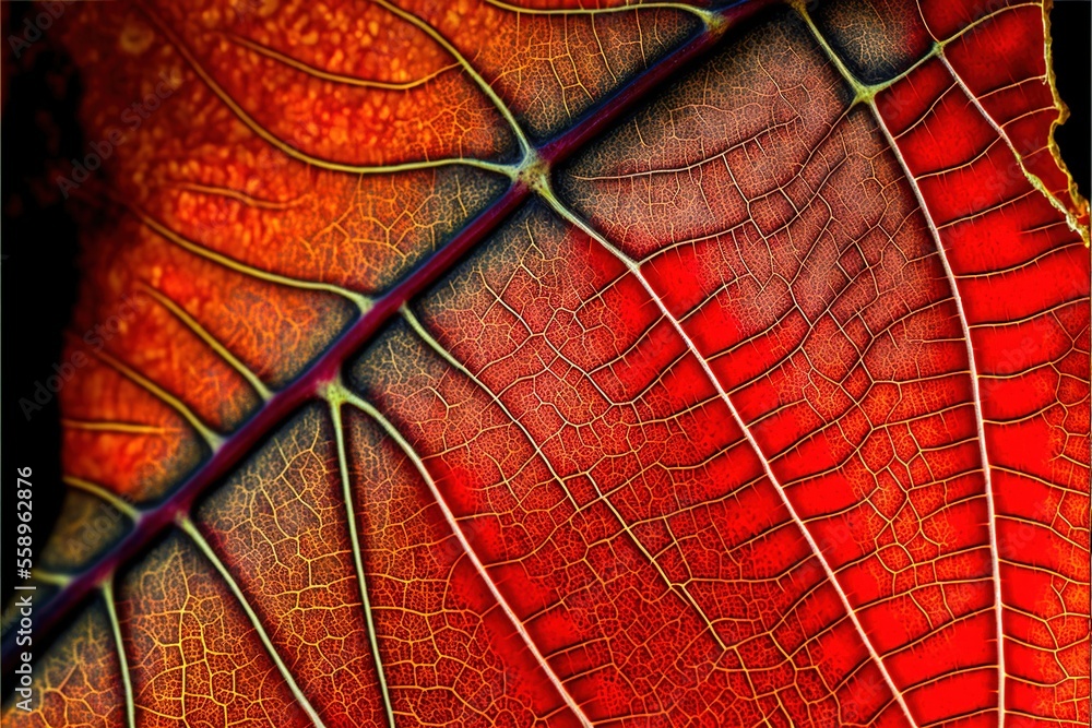 Poster a close up of a leaf's red and yellow leaves with a black border around it and a black border around