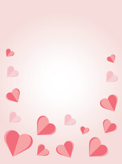 Pink flying hearts.Vector illustration. Paper decorations for Valentine's Day.