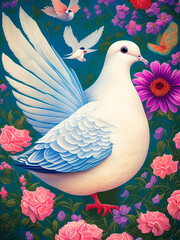 Majestic dove bird standing proudly against a colorful backdrop. Generative AI