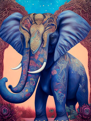 Obraz premium The majestic elephant is portrayed in a stylized, abstract manner, making for a unique and striking image. Generative AI