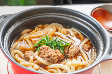 鶏つくねと白菜のうどん
