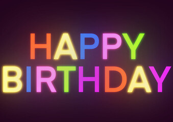 Happy birthday text background with neon lights
