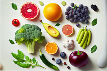 Healthy food and fruit clean eating selection
