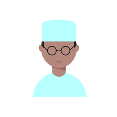 Doctor man with glasses and light blue suit. Doctor icon in uniform. Flat style male. Vector illustration