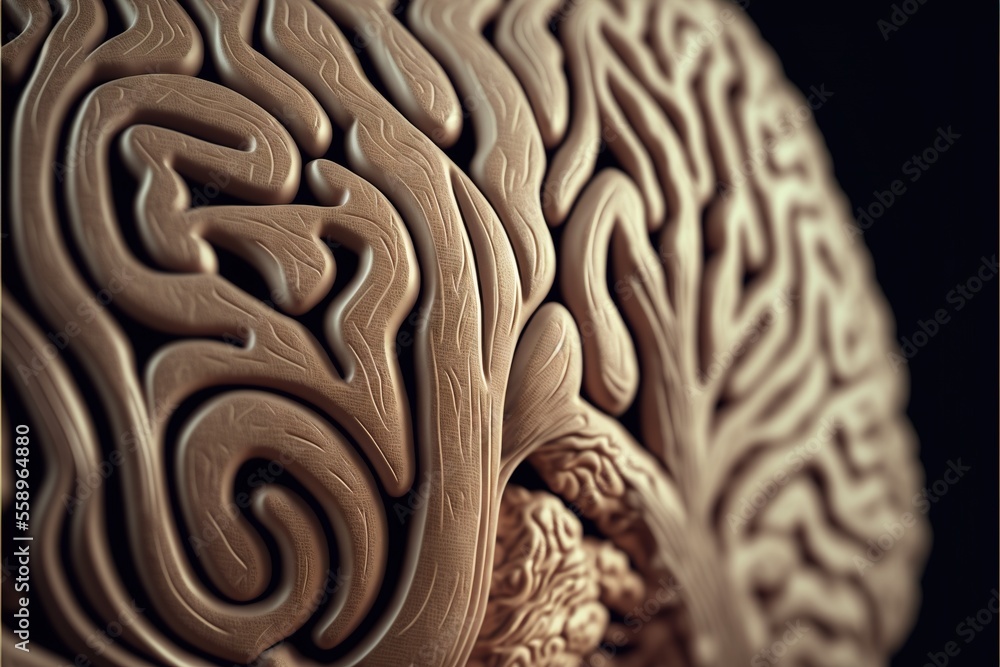Poster a close up of a human brain with a black background and a brown background with a white outline of t