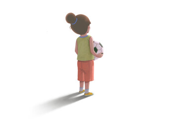 A girl holding a football, kid painting illustration isolated on a white background. child