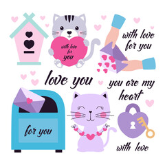 cartoon set decor elements for valentines day