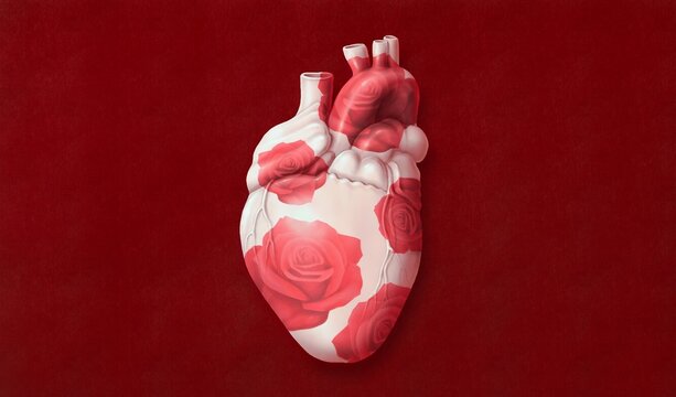 Heart and rose. Conceptual artwork of love and valentine's day. 3d illustration. surrel artwork
