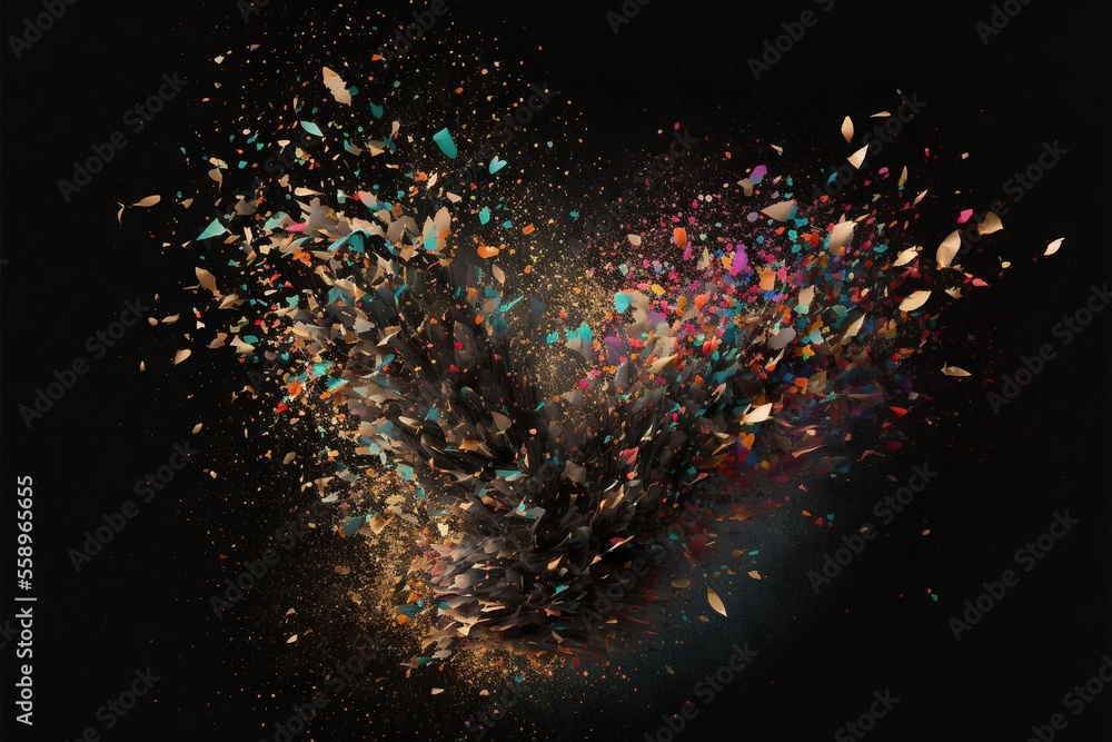 Poster a black background with a bunch of colorful confetti falling from the top of it and a black backgrou