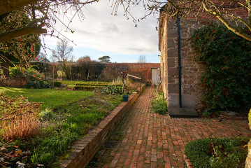 Rural cottage and garden in Ticknall, Derbyshire, UK