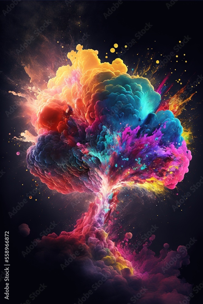 Poster a colorful explosion of colors on a black background with a black background and a black background 