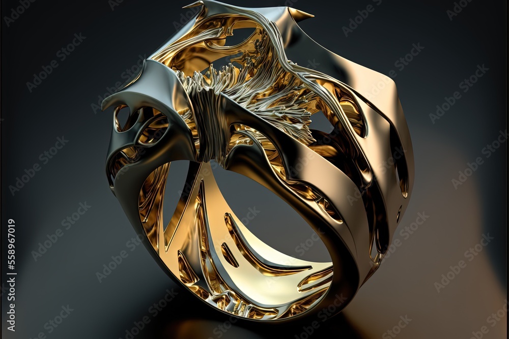 Aufkleber a gold ring with a dragon on it's side and a black background with a shadow on the ground and a blac