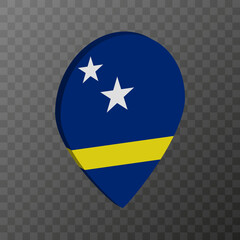 Map pointer with Curacao flag. Vector illustration.