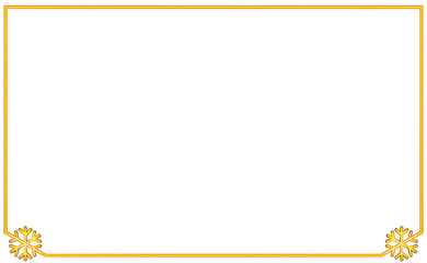 Simple golden frame with corner element snowflake. New year and Christmas illustration. Volumetric vintage gold border, isolated. Deco elegant art. Png