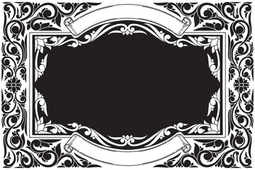 Decorative ornate black and white retro design blank frame