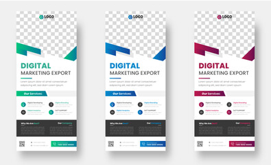 Obraz premium digital marketing corporate business roll up banner or stand banner design template with blue, green and red color. digital marketing corporate business modern rack card and dl flyer design template.