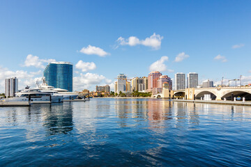 Royal Park Bridge with marina and skyline in West Palm Beach, USA - 558969455