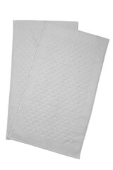 White bath foot towel 100% Cotton Terry Towels Isolated with White Background. Bath accessories. Top view.