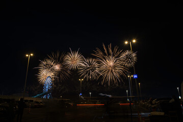 Naklejka premium The New Year fire works celebration at Abu Dhabi in 2023 New year