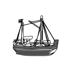 sketch of a ship drawing with a transparent background for learning to color