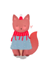 Christmas Cute Little Fox .Holiday illustration. Christmas concept. Perfect for Christmas and New Year cards.