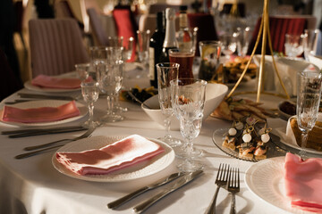 close-up round banquet table setting