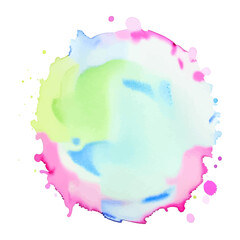 Green, pink and blue colorful watercolor splash, color spot, abstract shape