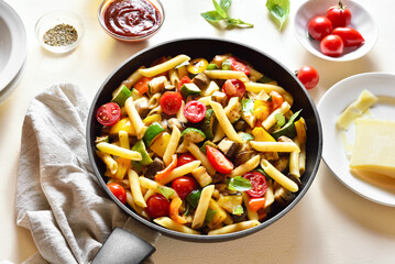 Penne pasta with roasted vegetables