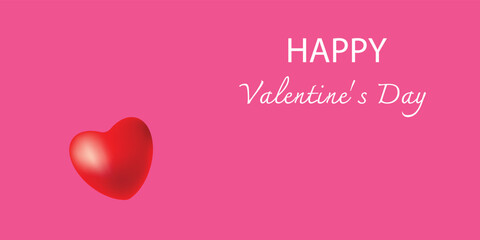 Happy Valentine's day poster or voucher with red heart on pink background.