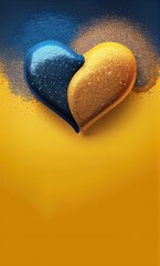 Blue and yellow sparkling hearts glitter shiny background. St. Valentine's Day card concept with space for text. National colors of Ukraine. Ukrainian flag