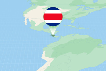 Naklejka premium Map illustration of Costa Rica with the flag. Cartographic illustration of Costa Rica and neighboring countries.