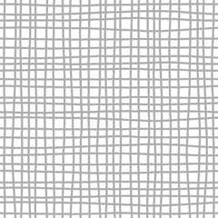 Uneven dark grey checkered mesh on white background. Stylised hand drawn canvas texture. Monochrome seamless pattern for textile, wrapping paper, scrapbook, stationery and packaging design