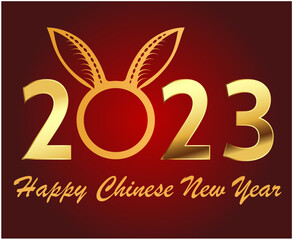 Happy Chinese new year 2023 year of the rabbit Gold Design Vector Abstract Illustration With Red Background