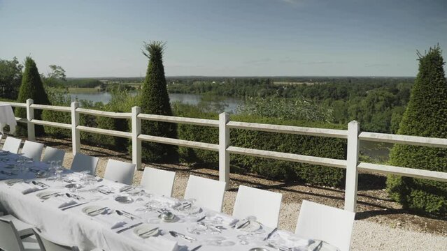 Wedding decorated table all in white, France
