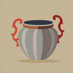 Vector illustration of a round ceramic vase in gray cyan color