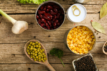 Canned corn, peas, beans